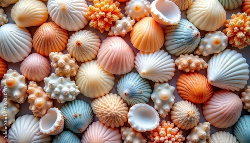  Vibrant seashells in a mosaic pattern