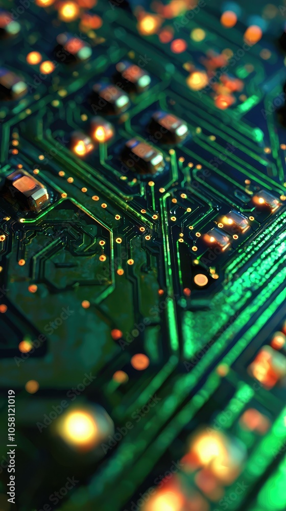 Obraz premium Close-Up View of a Virtual Circuit Board Pattern