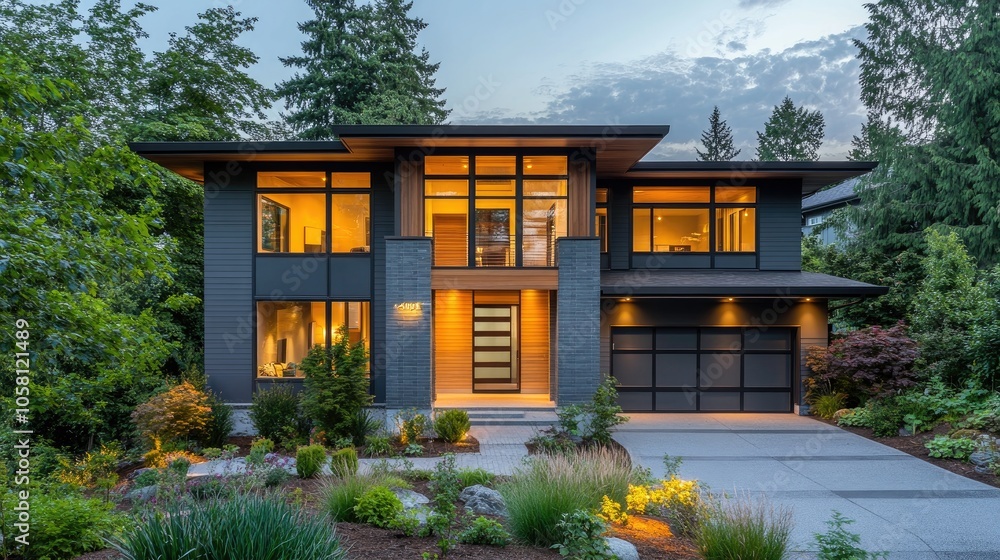 Modern Two-Story Residence with Sleek Gray Exterior Modern Two-Story Residence with Sleek Gray Exterior