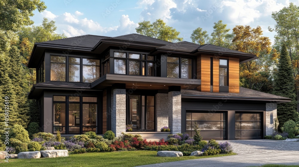 Fototapeta premium Modern 3D Residential House Illustration