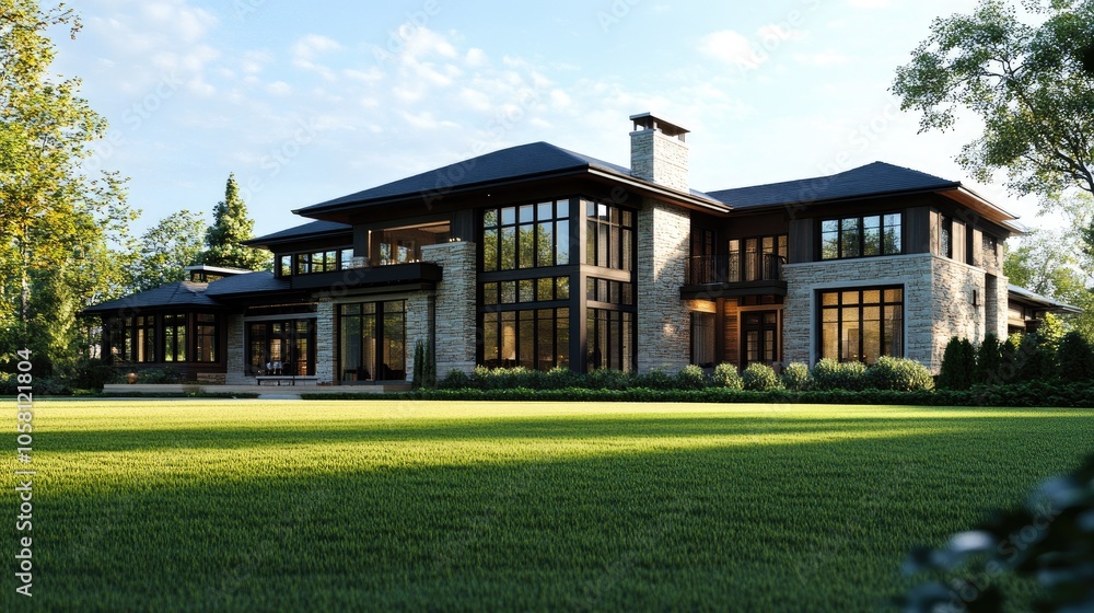 Realistic 3D Rendering of Contemporary House Exterior Realistic 3D Rendering of Contemporary House Exterior