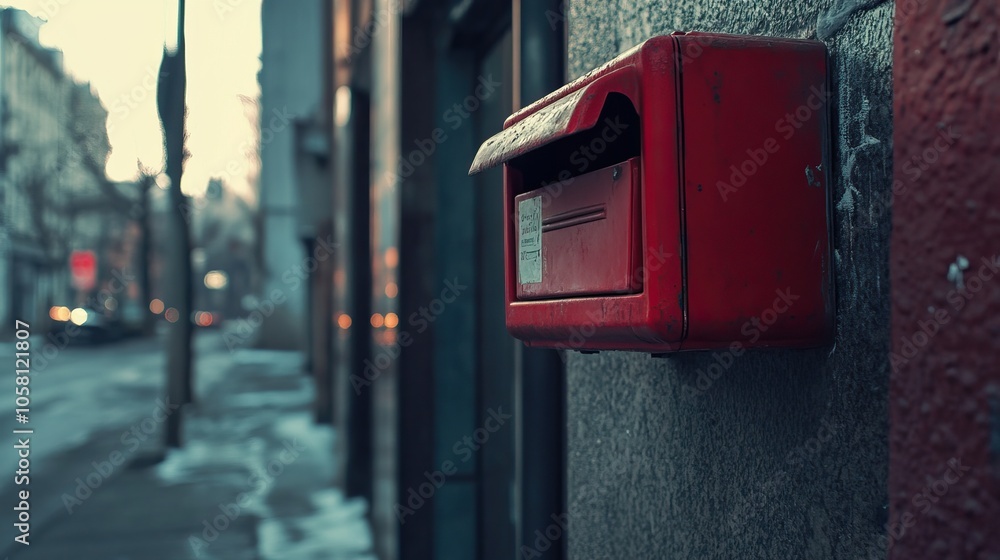 A traditional red letterbox in an urban setting , mailbox, communication, post, delivery, correspondence, mail, postal service A traditional red letterbox in an urban setting , mailbox, communication, post, delivery, correspondence, mail, postal service