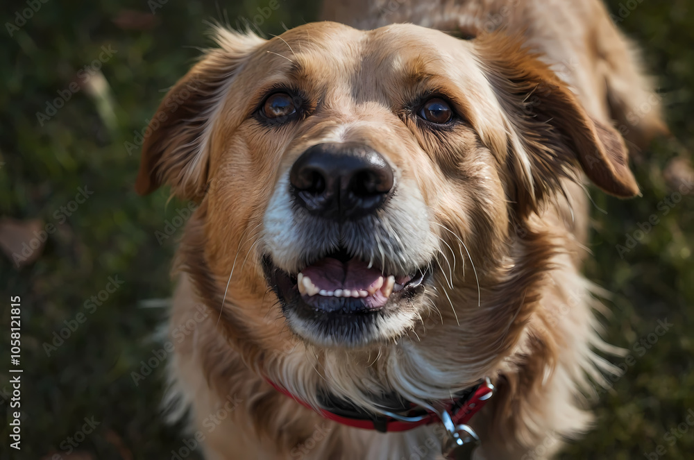 Happy Old Dog Portrait Looking Up - Top View Happy Old Dog Portrait Looking Up - Top View