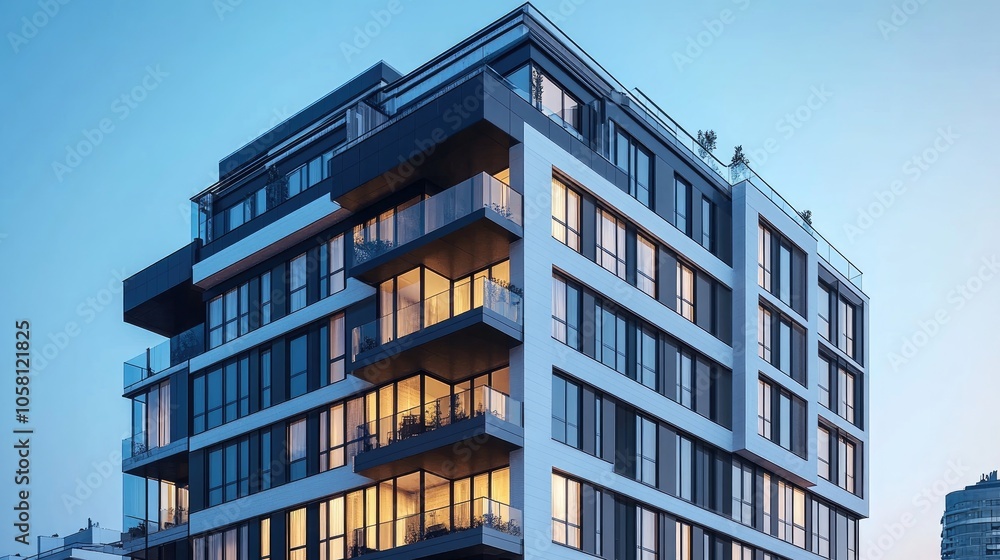 Modern Residential Building 3D Rendering Modern Residential Building 3D Rendering