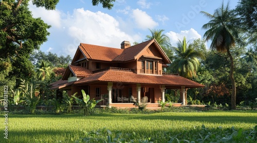 Realistic 3D Rendering of Contemporary House in Nature