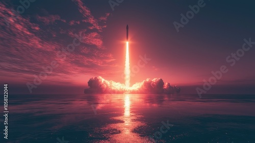 Dramatic Rocket Launch Viewed from Behind at Sunset