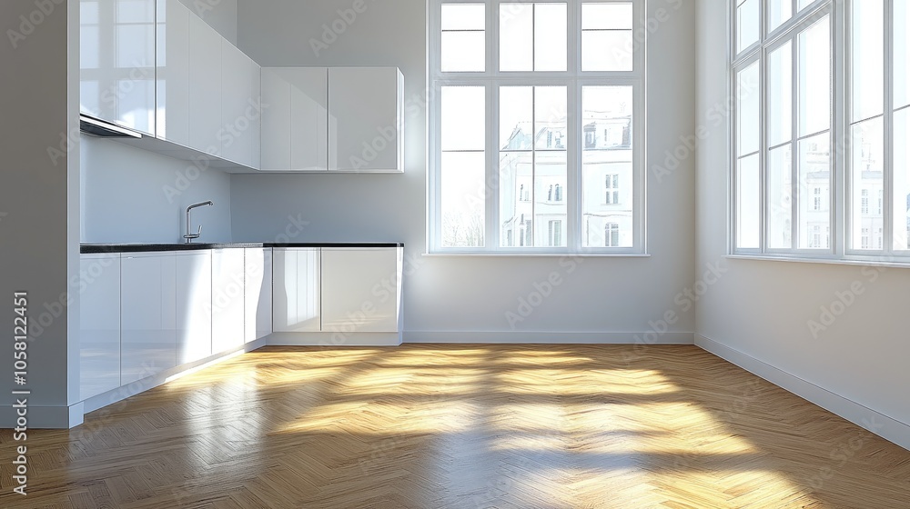 Obraz premium Modern Spacious Empty Room with Large Windows