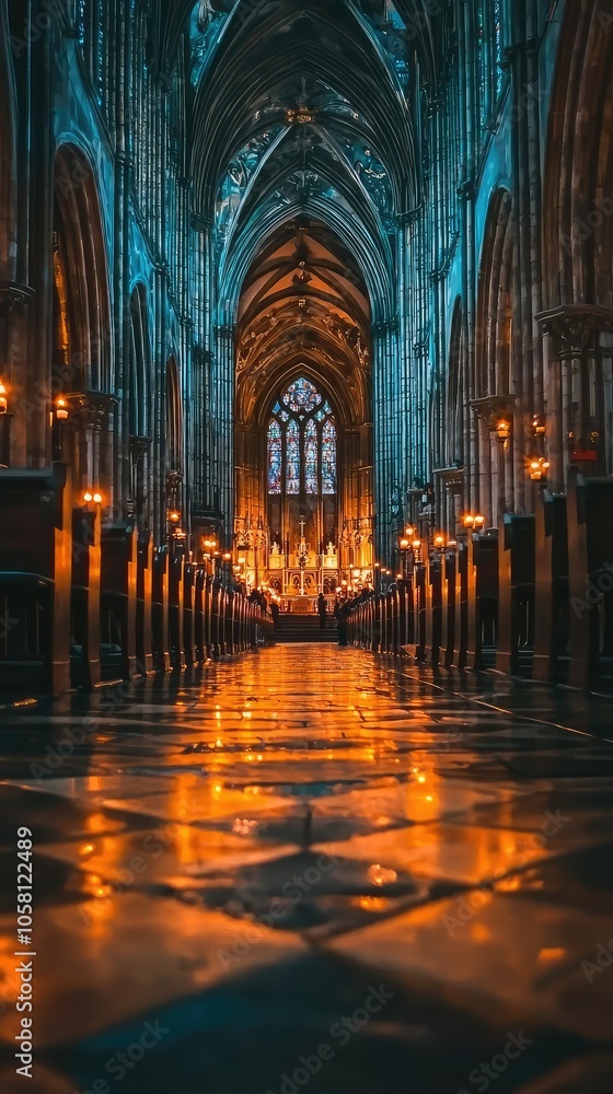 Candlelit Aisle in Grand Cathedral Candlelit Aisle in Grand Cathedral