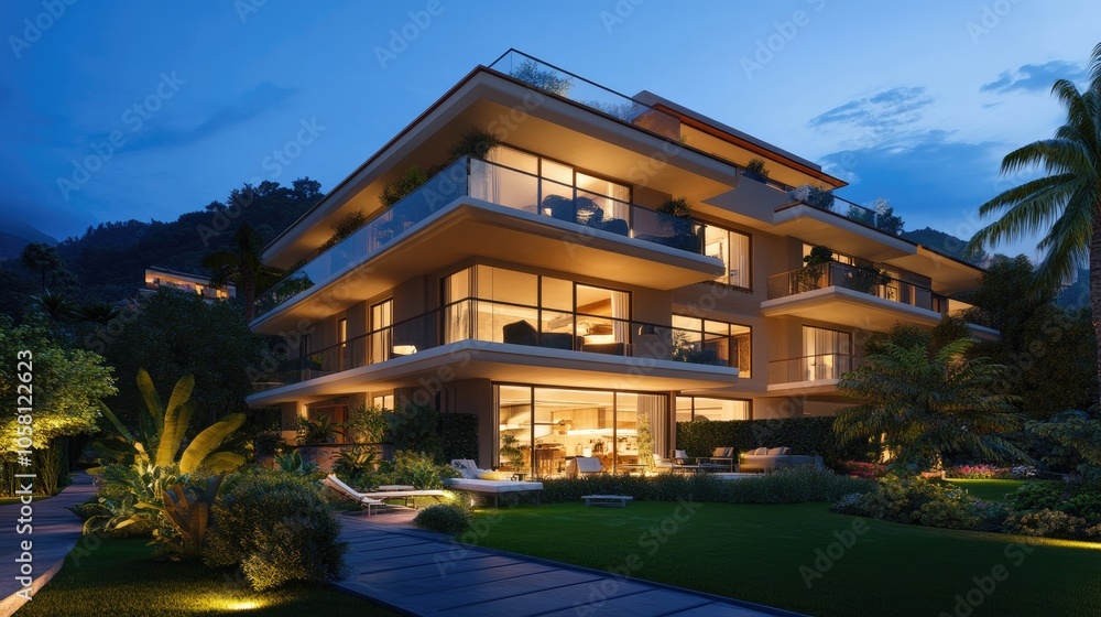Modern Five Story Apartment in Stunning 3D Rendering Modern Five Story Apartment in Stunning 3D Rendering