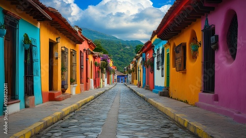 Fototapeta Naklejka Na Ścianę i Meble -  Beautiful streets and colorful facades of San Cristobal de las Casas in Chiapas, Mexico.