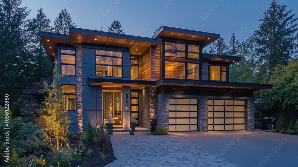 Fototapeta premium Modern Two-Story Residence with Stylish Gray Exterior