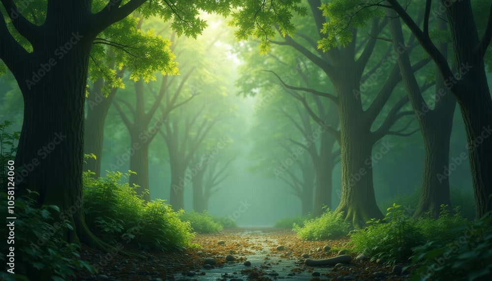 Enchanted forest path inviting exploration and serenity Enchanted forest path inviting exploration and serenity