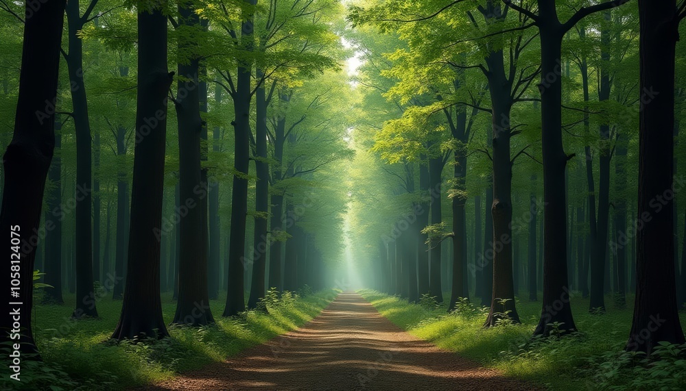 Fototapeta premium Enchanted Forest Path A Journey Through Natures Heart