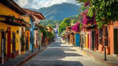 Fototapeta Naklejka Na Ścianę i Meble -  Beautiful streets and colorful facades of San Cristobal de las Casas in Chiapas, Mexico.
