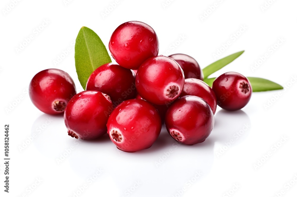 Cranberry with leaf fruit on white background Cranberry with leaf fruit on white background
