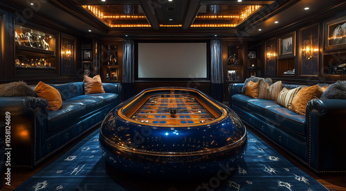 Royal Blue and Black Skeeball Coffee Table: Metropolitan Elegance photo