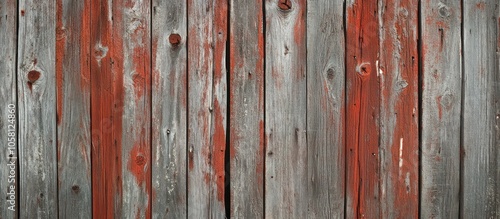 Weathered red and gray wood background with peeling paint.