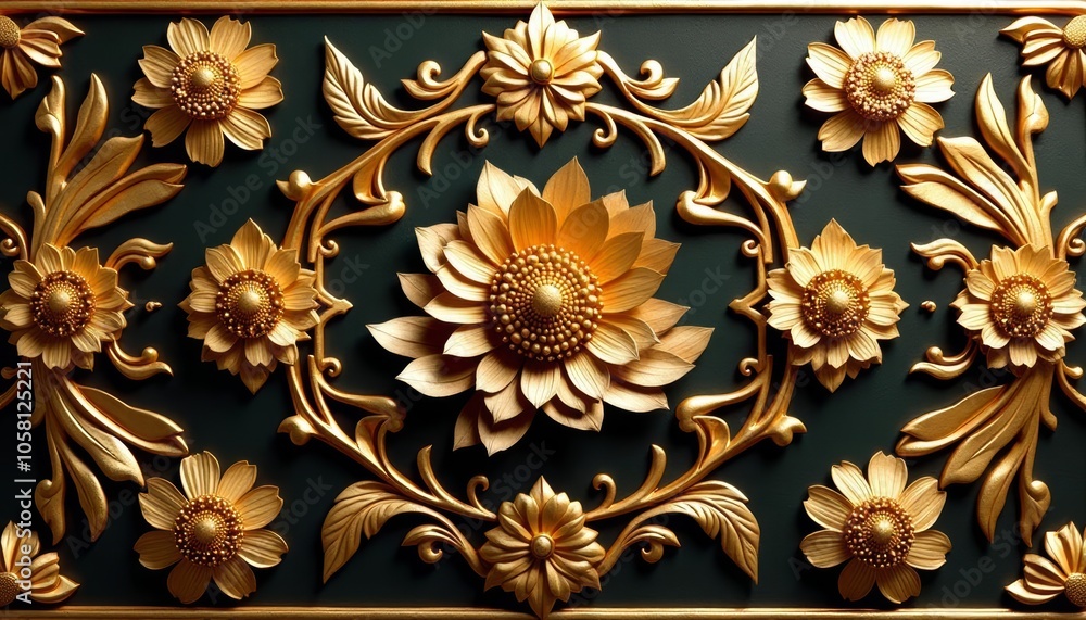 Elegant gold floral design on dark background Elegant gold floral design on dark background