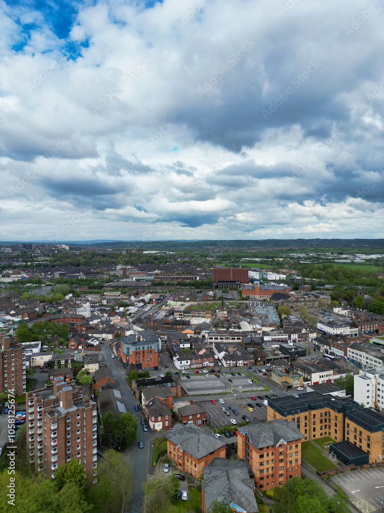 High Angle View of Central Stock-on-Trent City of England, United Kingdom. Aerial Footage Was Captured with Drone's Camera During Mostly Cloudy Day of May 4th, 2024 High Angle View of Central Stock-on-Trent City of England, United Kingdom. Aerial Footage Was Captured with Drone's Camera During Mostly Cloudy Day of May 4th, 2024