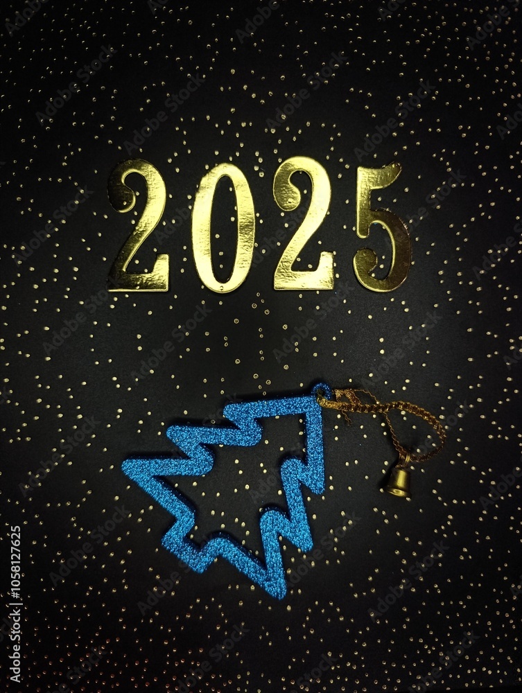 New Year 2025 golden numbers on a black background starry sky, Christmas tree background
New Year 2025 golden numbers on a black background starry sky, Christmas tree background