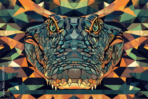 crocodile head in geometric pattern, illustration