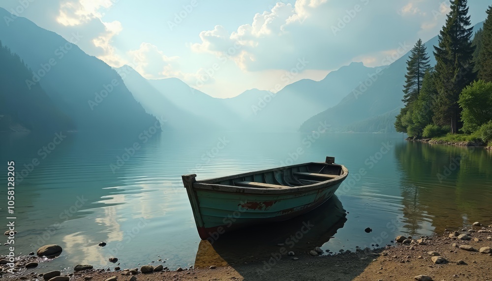 Obraz premium Tranquil lakeside escape in natures embrace