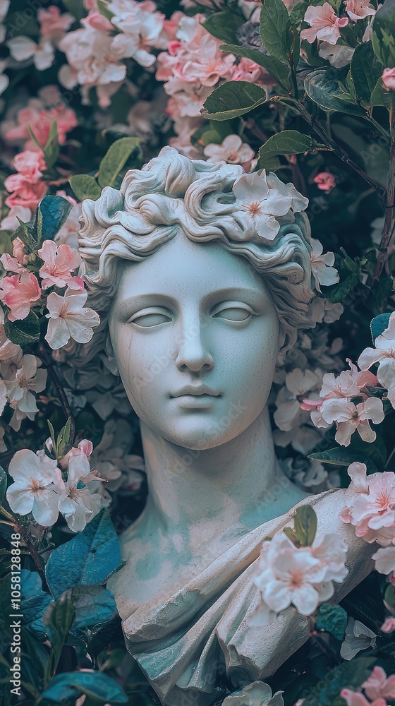 Serene Statue of Aphrodite Surrounded by Flowers Serene Statue of Aphrodite Surrounded by Flowers