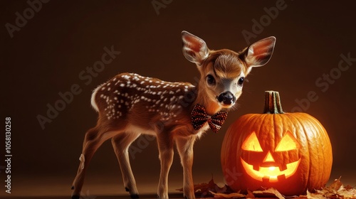 Fawn with Jack-o-Lantern for Halloween