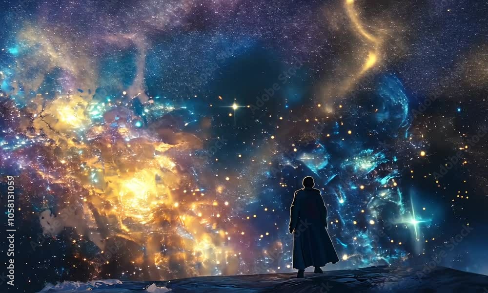A Silhouette of a Man Gazing at the Cosmic Canvas A Silhouette of a Man Gazing at the Cosmic Canvas