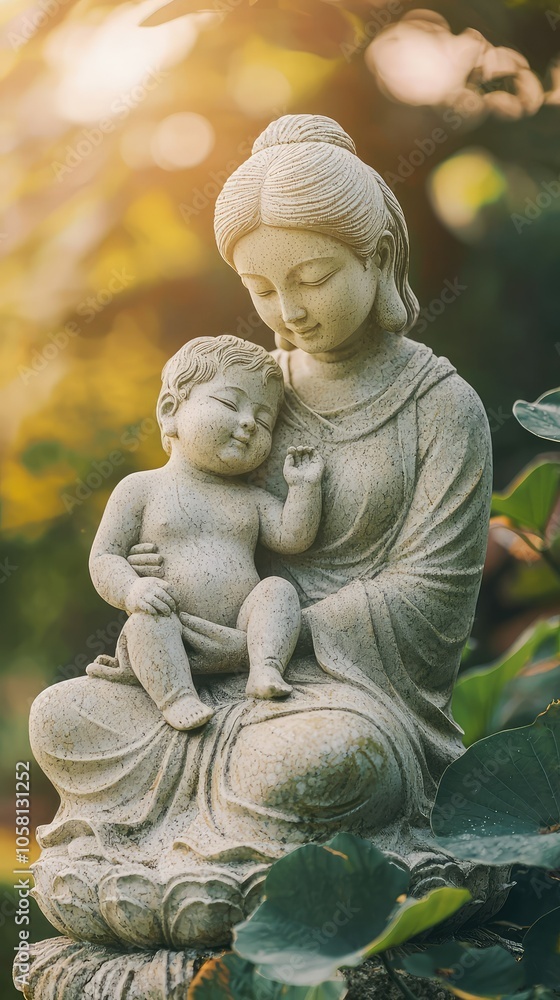 Serene Mother and Child Statue with Gentle Glow Serene Mother and Child Statue with Gentle Glow