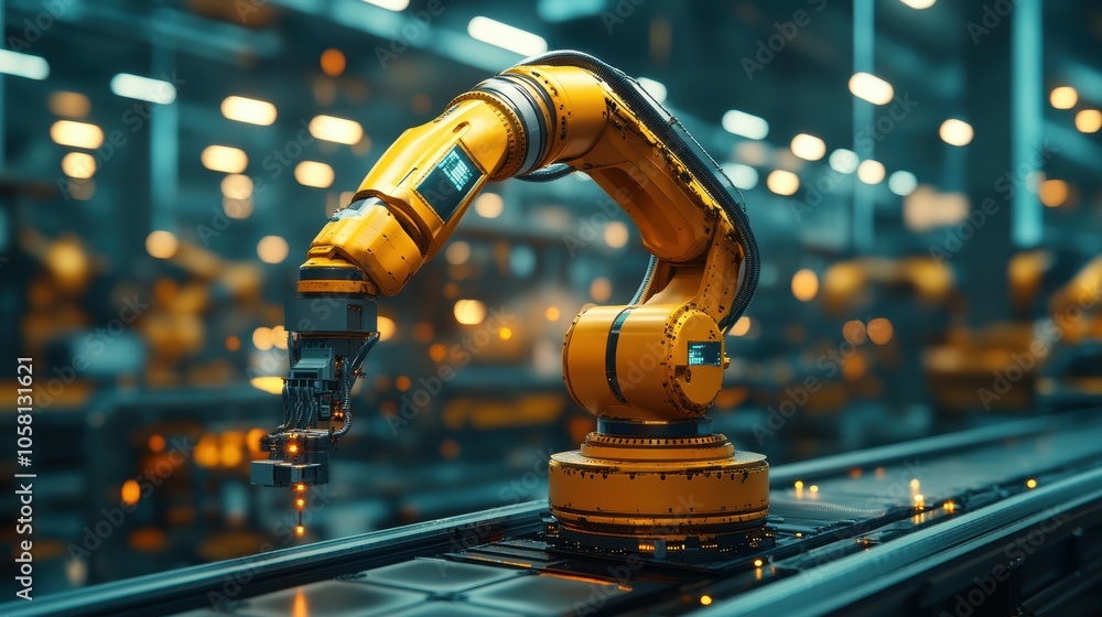 Innovative lowpoly design of a robotic arm in a modern manufacturing environment