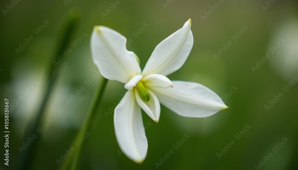 Elegance in bloom A single white flower in focus against a blurred green background Elegance in bloom A single white flower in focus against a blurred green background