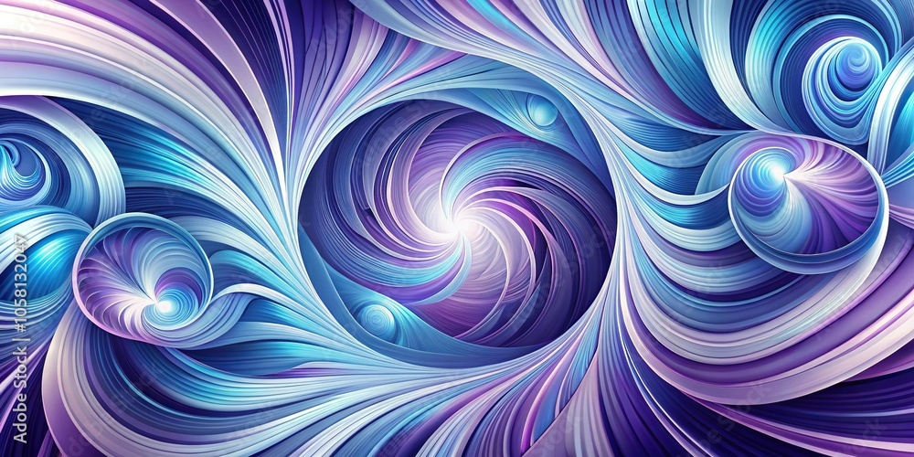 Obraz premium An abstract, swirling pattern of shapes and lines in shades of blue and purple, with an hypnotic, repetitive quality that seems to draw you in, mind-bending, surreal, shape manipulation, trippy