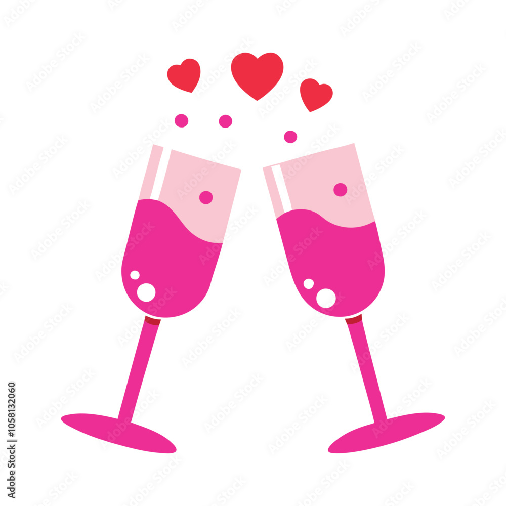 Fototapeta premium Romantic Champagne Glasses Vector Elegant Toasting Glasses with Hearts for Weddings, Anniversaries, and Celebrations