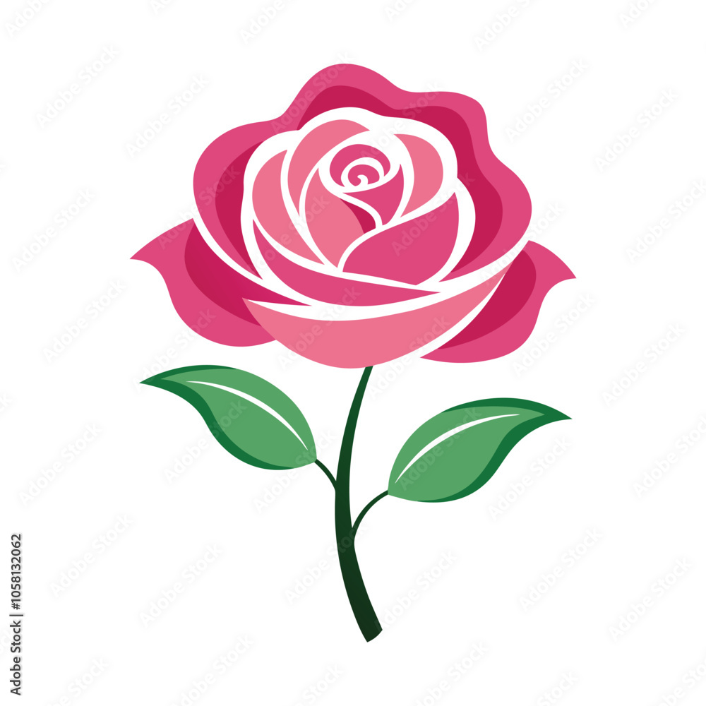 Pink Rose Vector Illustration: Soft, Elegant Bloom Isolated on White Background for Romantic and Delicate Floral Design Pink Rose Vector Illustration: Soft, Elegant Bloom Isolated on White Background for Romantic and Delicate Floral Design