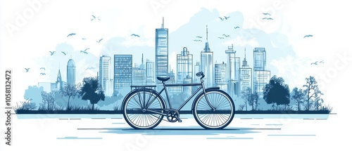 Innovative doodle style bicycle sharing system in a modern cityscape with urban aesthetics