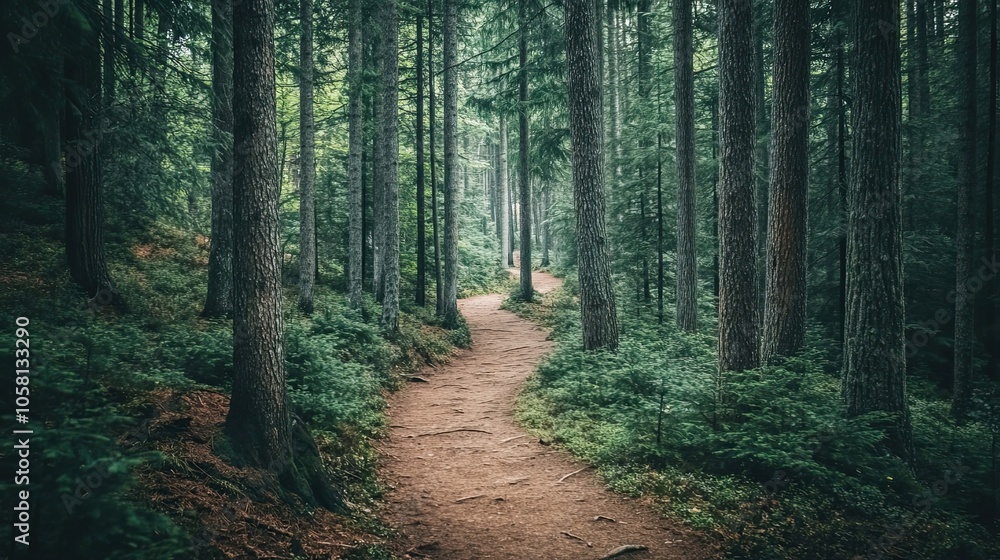 A Winding Path Through a Dense, Evergreen Forest A Winding Path Through a Dense, Evergreen Forest