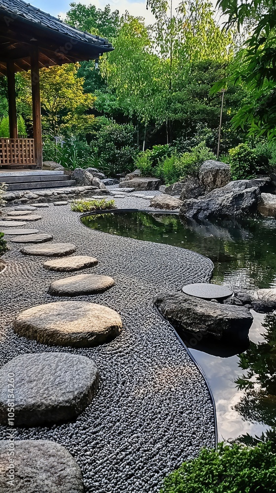 Serene Pathway Through a Tranquil Zen Garden Serene Pathway Through a Tranquil Zen Garden