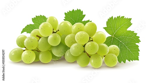 Green grape with leaves isolated on white. With clipping path.