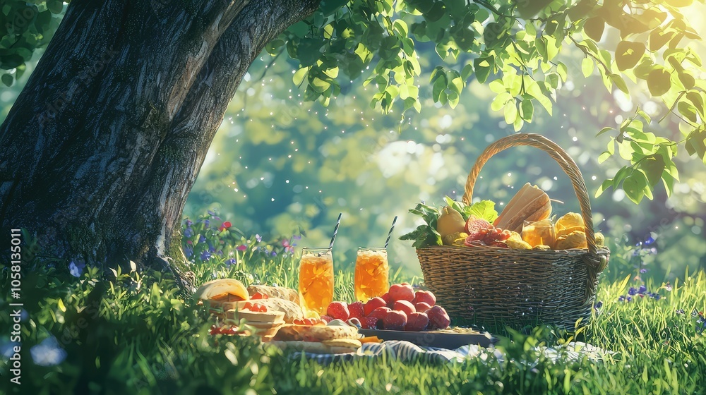 Artistic Picnic Basket Under a Tree Artistic Picnic Basket Under a Tree