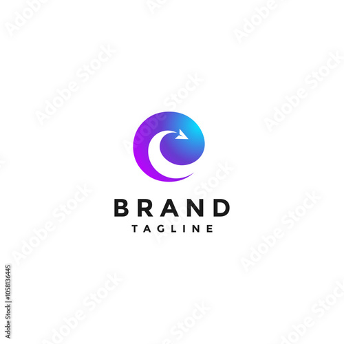 Simple Happy Travel Journey Logo Design. Triangle Gliding In Circle Forming Letter E Logo Design.