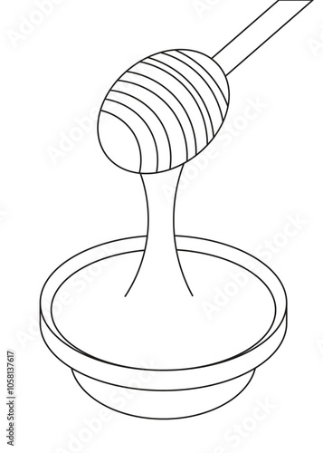 Illustration line sketch honey on jar with blank background