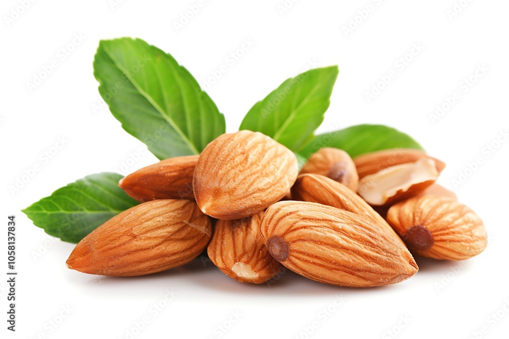 Pile of almond nuts isolated on white background Pile of almond nuts isolated on white background