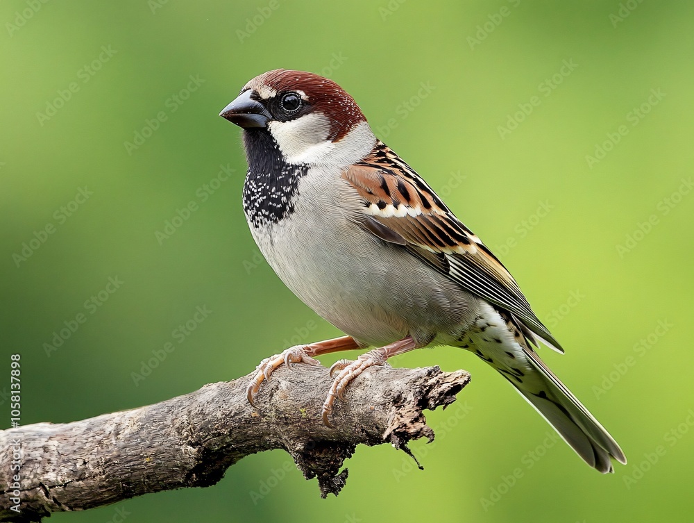 House Sparrow Perched on Branch with Distinctive Brown and Gray Plumage with Soft Natural Blur Background House Sparrow Perched on Branch with Distinctive Brown and Gray Plumage with Soft Natural Blur Background