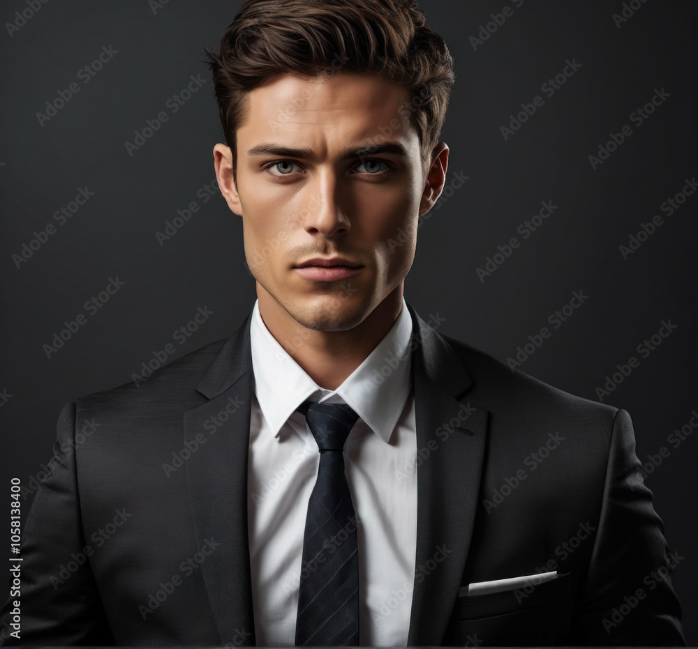 Portrait of a Modern Businessman in Formal Suit Against Dark Background Portrait of a Modern Businessman in Formal Suit Against Dark Background