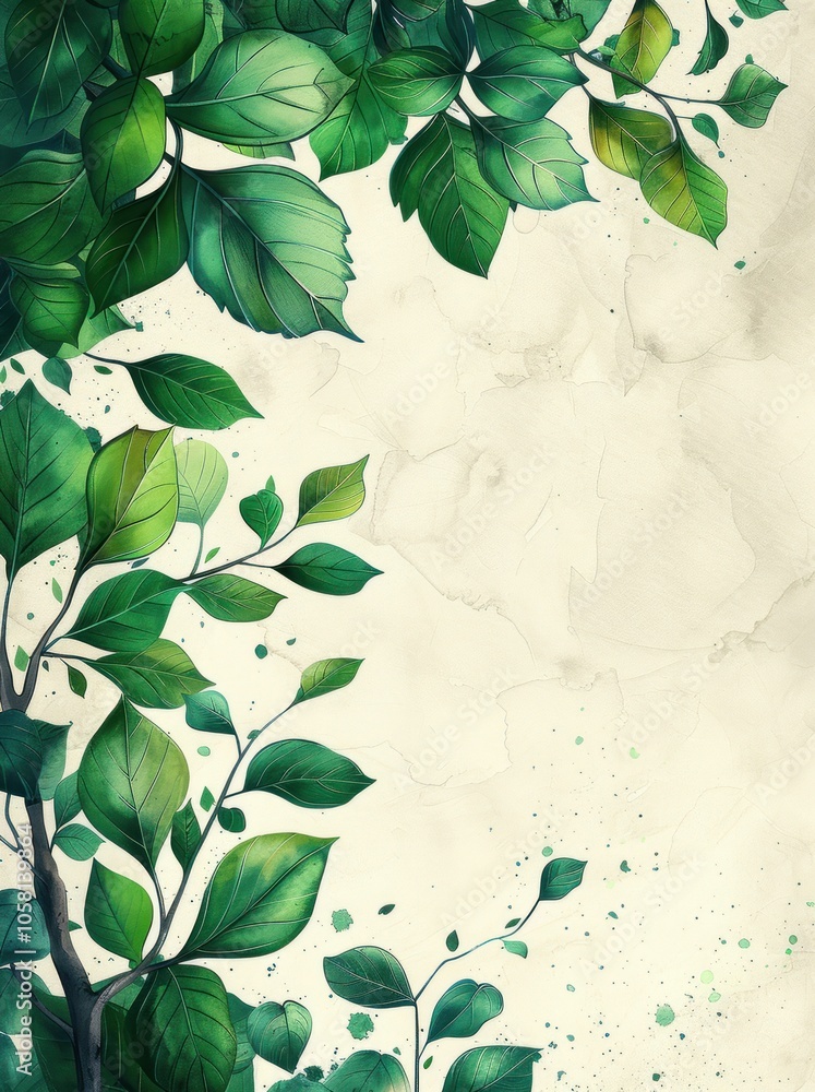 Green Leaves on a Watercolor Background Green Leaves on a Watercolor Background