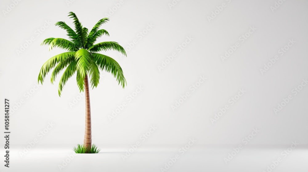 Obraz premium Single Palm Tree on White Background Tropical Summer Nature Scene