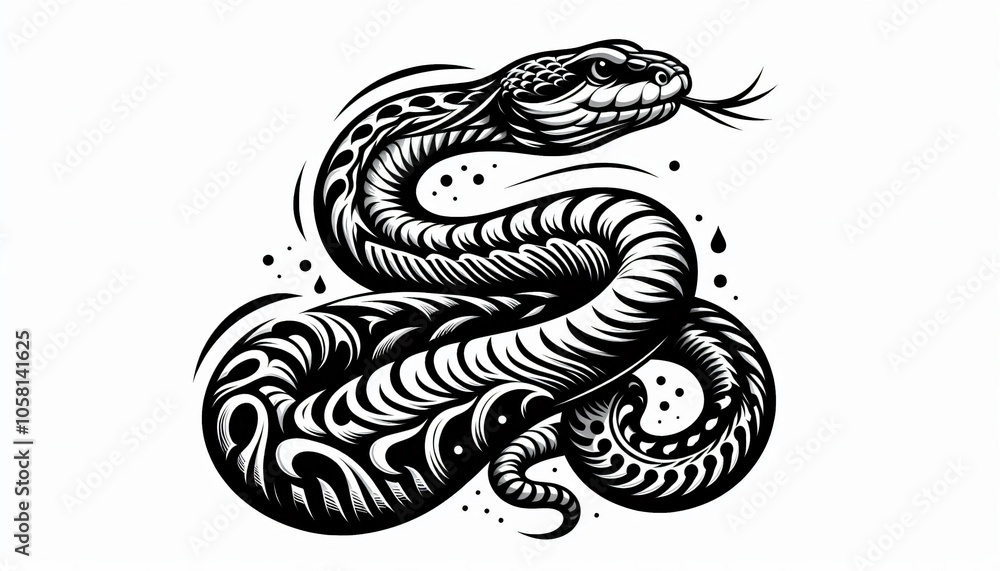 Fototapeta premium Black and White Snake Tattoo Design Illustration