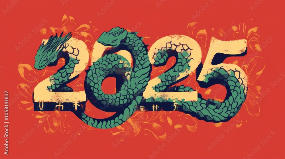 Fototapeta premium 2025 New Year design with a colorful dragon theme