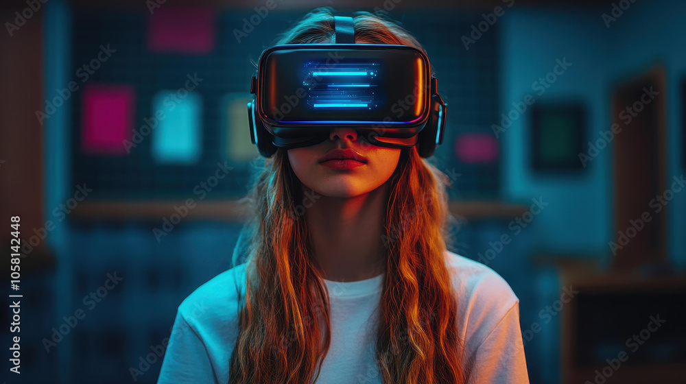 Experience immersive learning with a high school student using a VR headset and AI hologram in a night classroom setting. Experience immersive learning with a high school student using a VR headset and AI hologram in a night classroom setting.